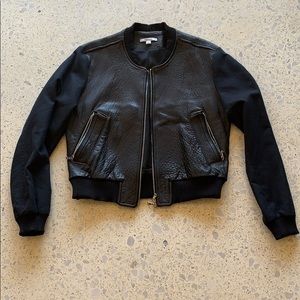 Carven Leather & Cotton Bomber Jacket